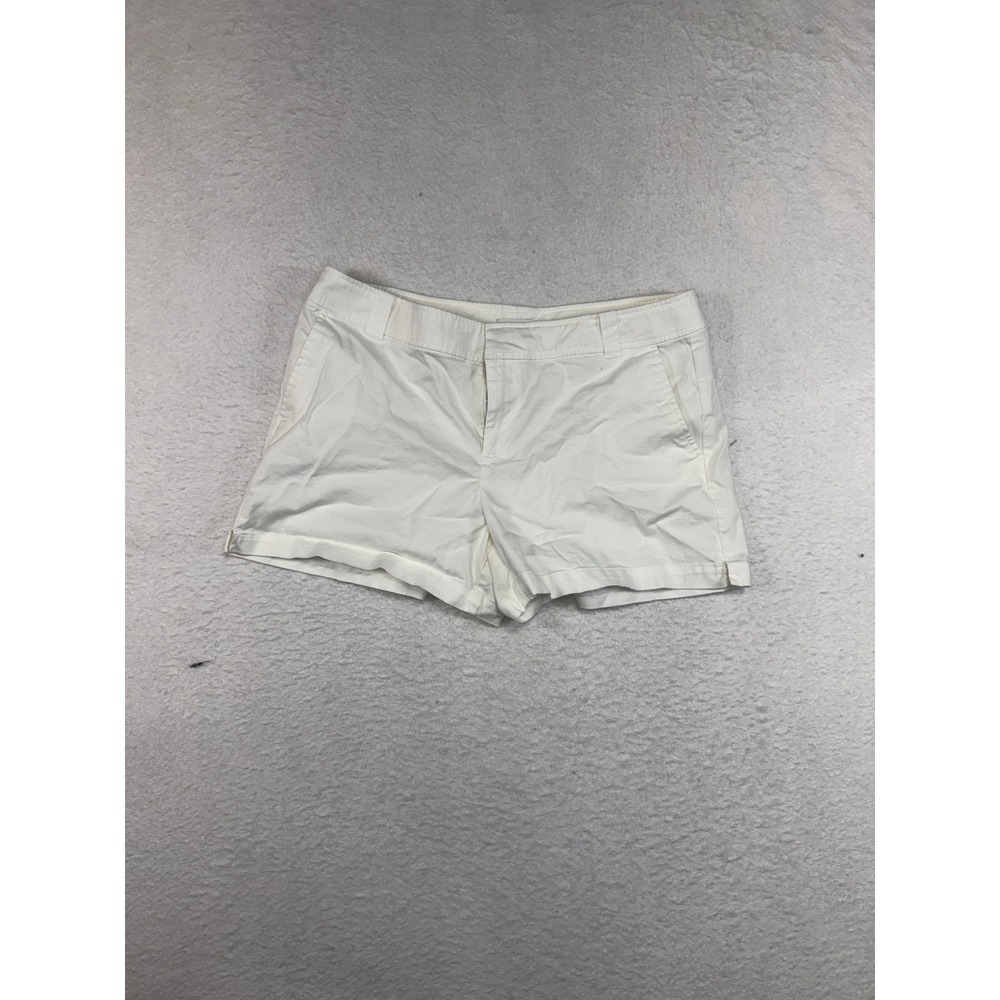 New York & Company Womens White Chino Shorts Size 12 Cuffed Cotton Stretch